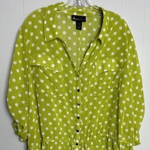Lane Bryant lime green & white polkadot sheer blouse  26/28